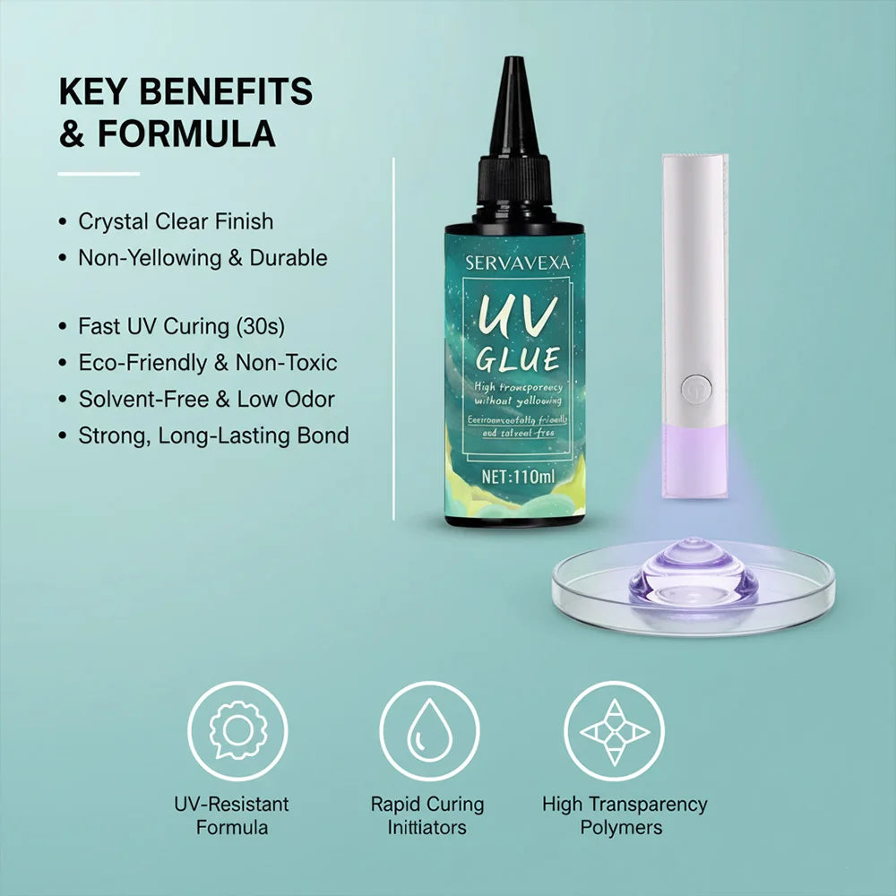 SERVAVEXA UV Resin with Light 110ml, Clear Hard Type UV Glue Bubble