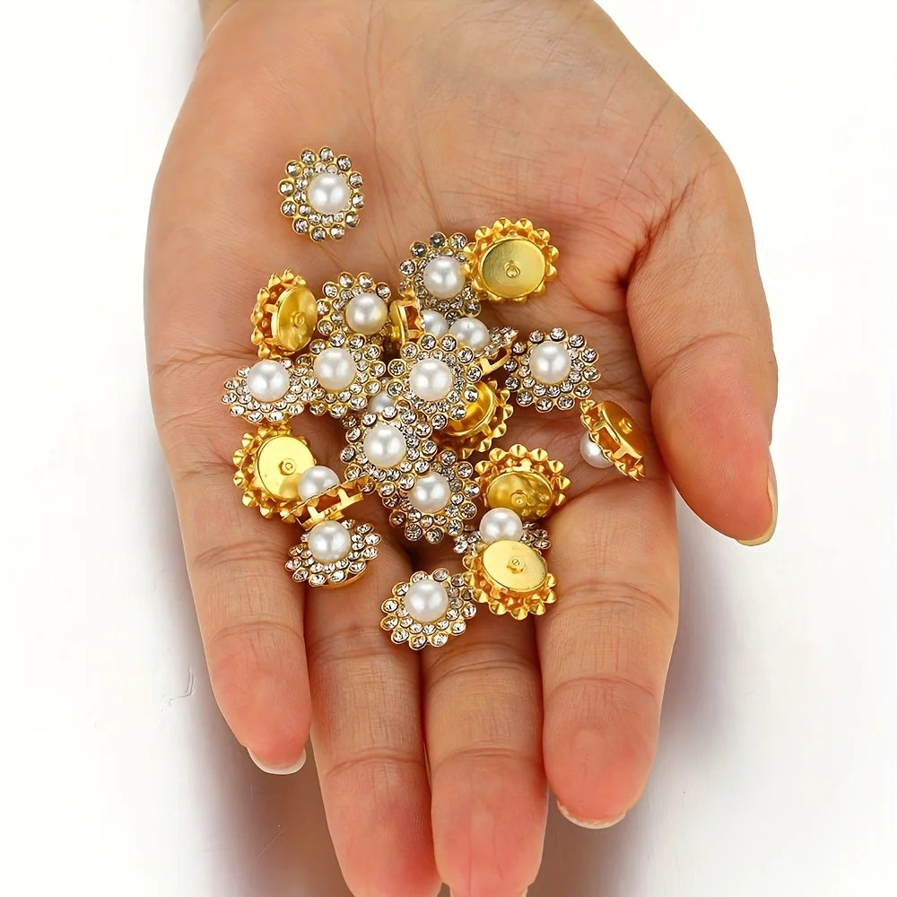 50pcs Gold & Silver Rhinestone Pearl Sewing Beads — Sparkly & Elegant