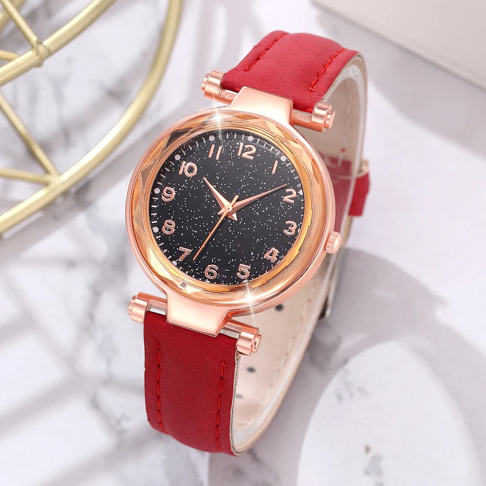 5/6 PCS/Set Red Women's Watch With Minimalist Elements Dial Quartz