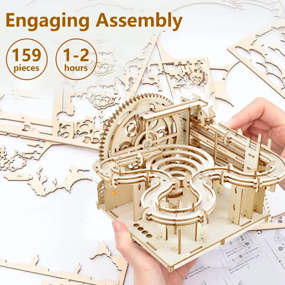 3D Wooden Puzzle DIY Building Kits Mechanical Model Marble Run Set