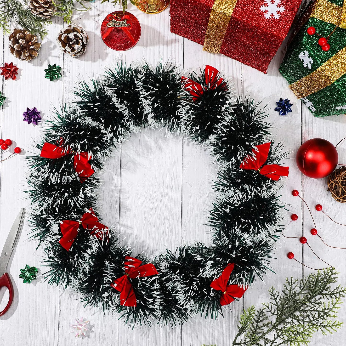Artificial Christmas Garland Xmas Tinsel Garlands with Bowknot for DIY
