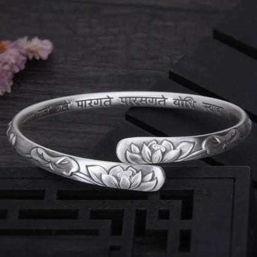 XIYANIKE Vintage Thai Silver Lotus Flower Cuff Bracelet For Women Girl