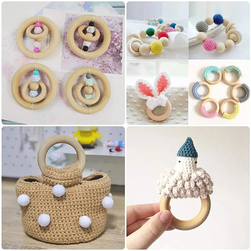 Unfinished Solid Wooden Rings 15-100MM Natural Wood Rings for Macrame