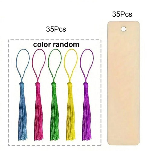 10/30/50/70Pcs Wooden Blank Bookmarks with Tassels Set DIY Wooden