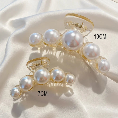 Vintage Pearl Clips Set Large Claw Korean Ponytail Big Barrettes Jaw