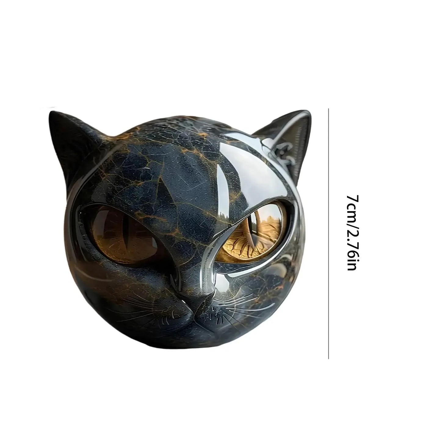Decorative Black Cat Stone Figurine Resin Cat Head Healing Stone