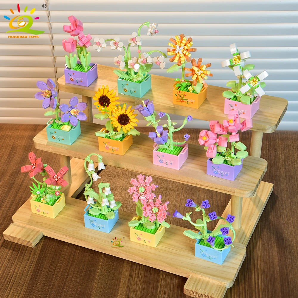 HUIQIBAO MOC Flower Succulent Potted Model Building Block DIY Eternal