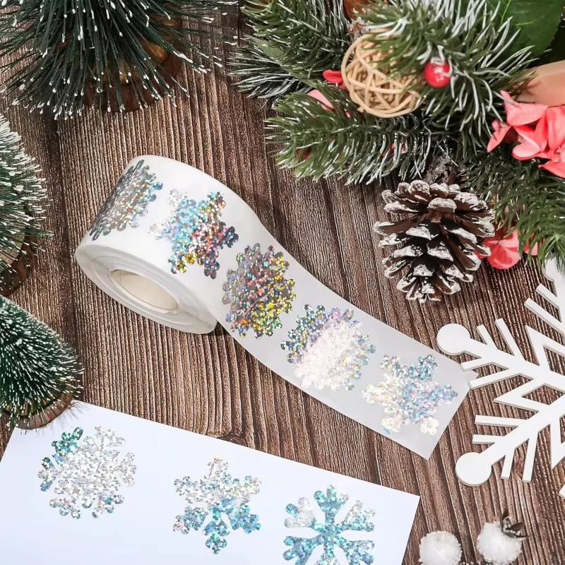 500pcsLaser Christmas Snowflake Stickers，Christmas Holiday Gift