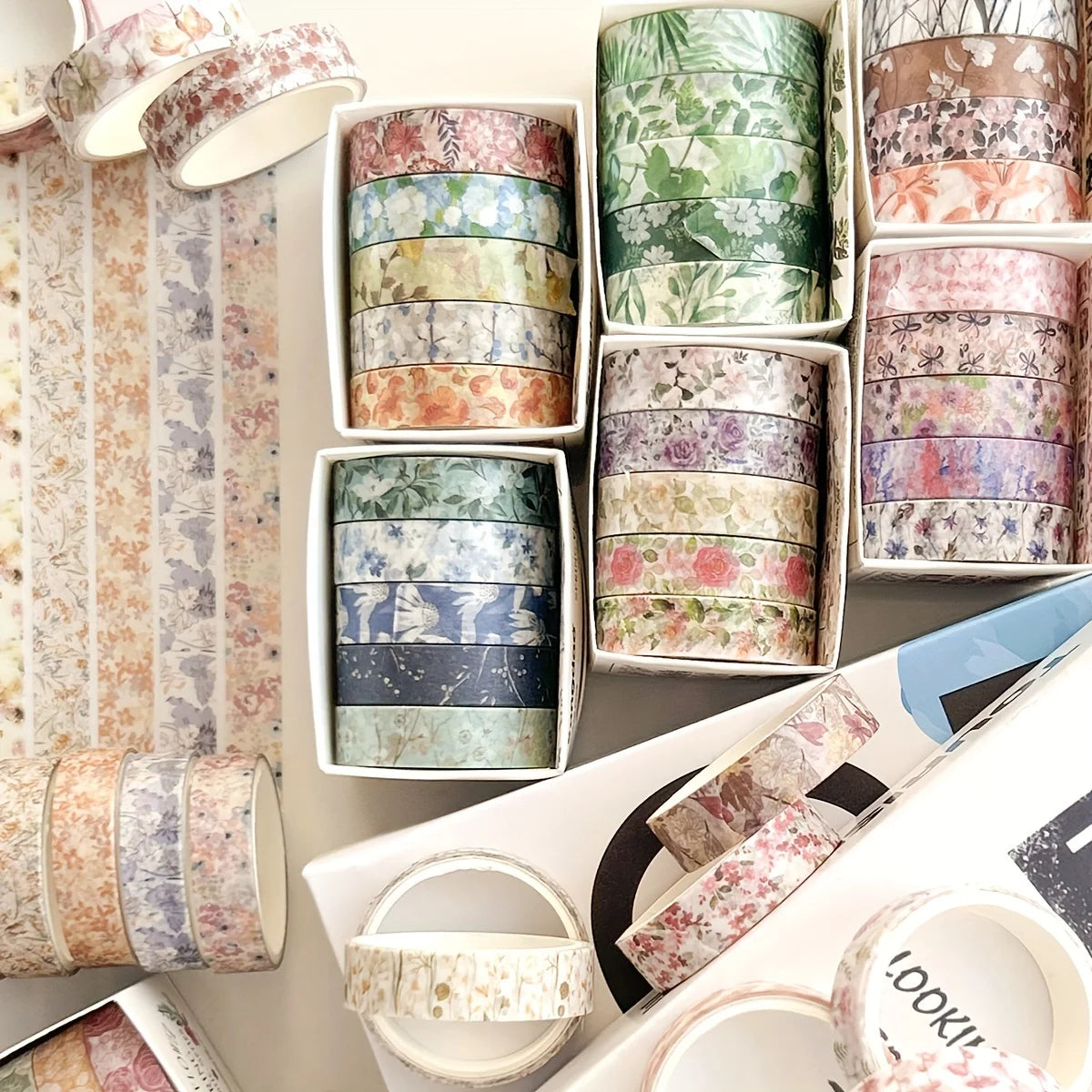 5 rolls of boxed romantic flower handbook tape, cute DIY fresh
