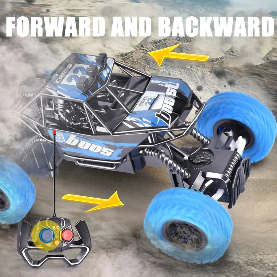Remote control car with colorful flashing lights, rubber wheels,