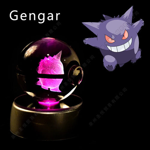 Pokemon Crystal Ball 3D Pikachu Gengar Mewtwo Night Light Lamp