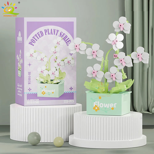 HUIQIBAO MOC Flower Succulent Potted Model Building Block DIY Eternal