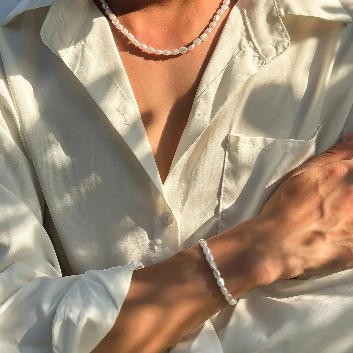 Fashion Imitation Pearl Men's Necklace Handmade Classic Necklace