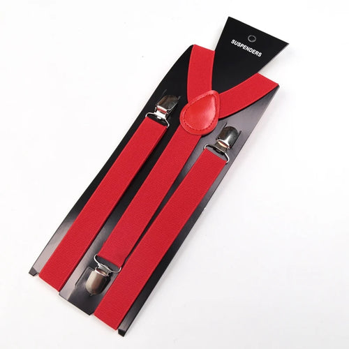 Solid Color Elastic Leather Suspenders Braces Men Women Black Blue Red
