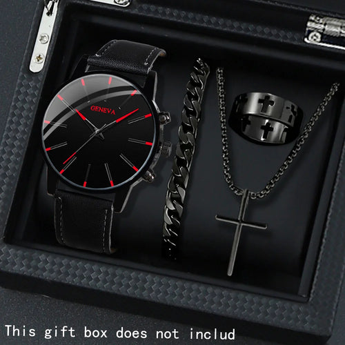 4 Pcs/set, Casual Men's Watchs Men's Watch Set Quartz Watch PU Leather
