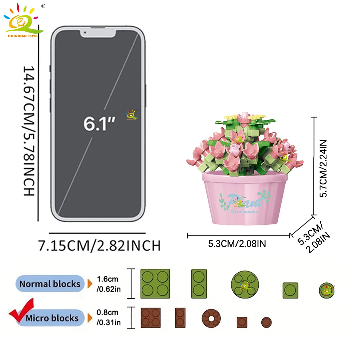 HUIQIBAO MOC Flower Succulent Potted Model Building Block DIY Eternal