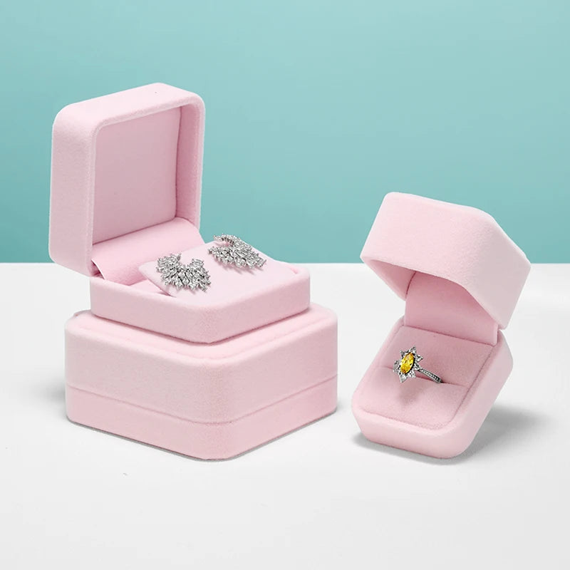 Oirlv Velvet Ring Box Pink Earring Jewelry Box Necklace Bracelet