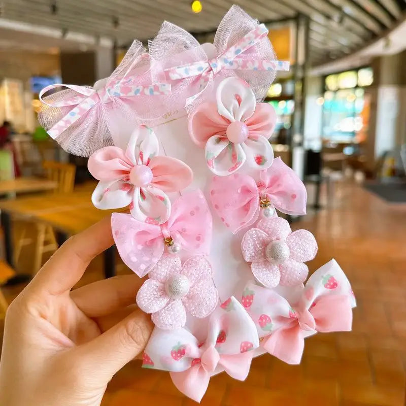 10Pcs/Set Cute Bows Baby Hairclips Lace Flower Children Girls Hairpins