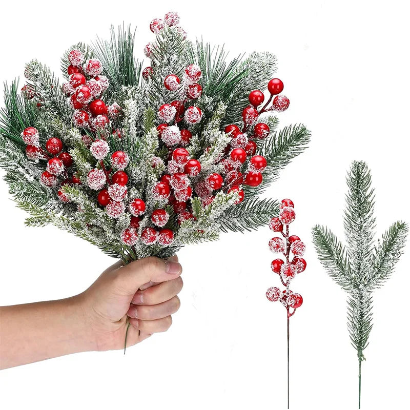 20/26cm Christmas Decoration Artificial Pine Needle Branches Red Holly