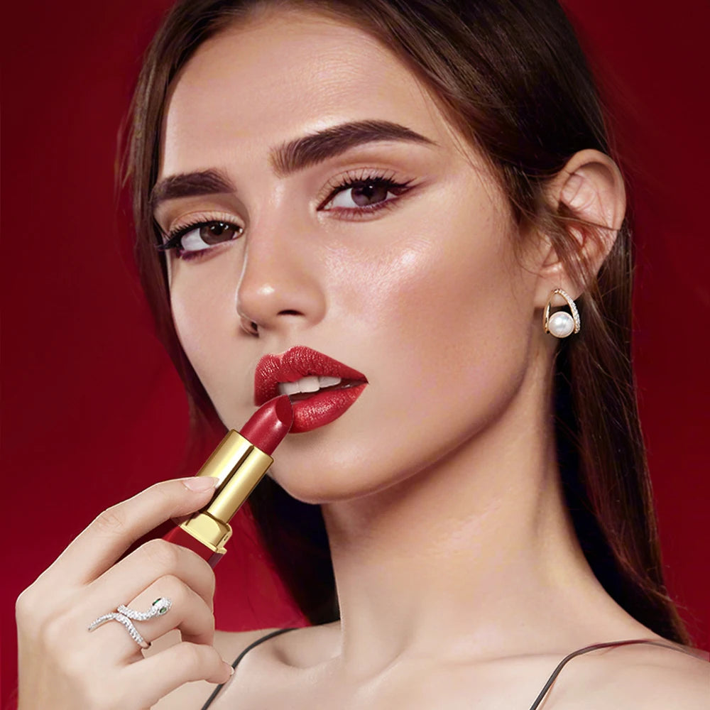 6 Colors Gold Bar Tube Lipstick Matte Texture Pearlescent Glitter