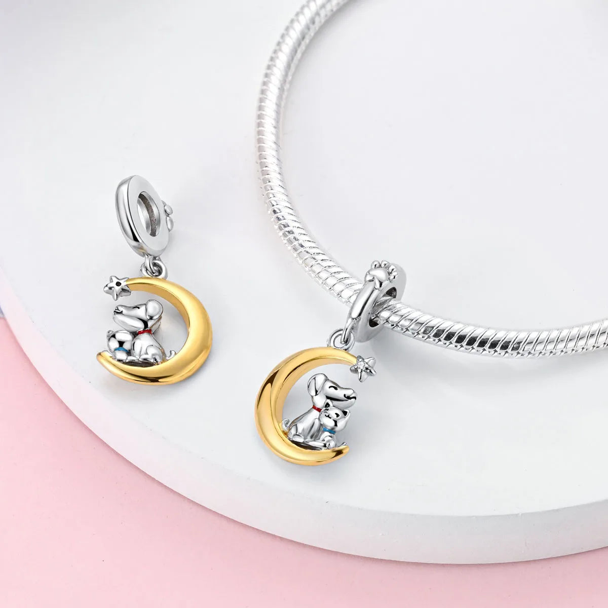 Silver Plated Mystery Star and Moon Charms Beads Fit Original Bangle