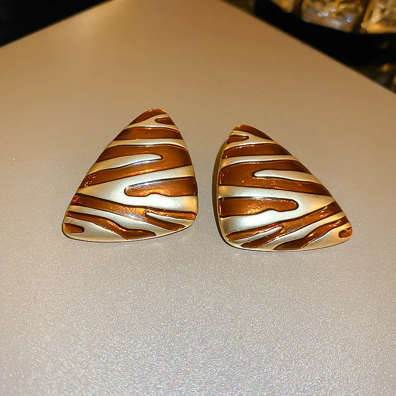 LATS Vintage Triangular Stud Earrings for Women Girls Striped Zebra
