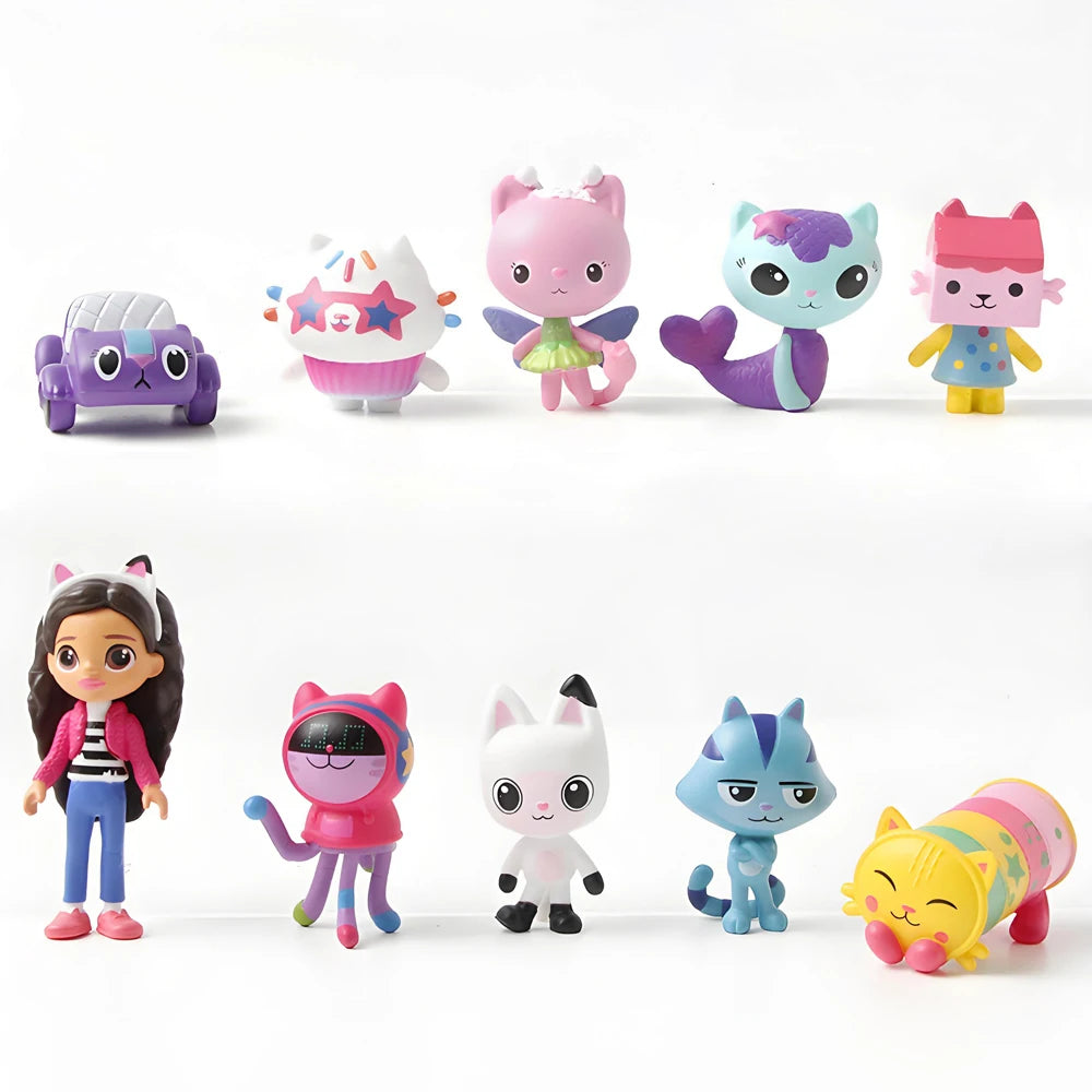 NEW 10pcs Gabby Dollhouse Anime Figure Toy Smiling Car Cat Hug Gaby