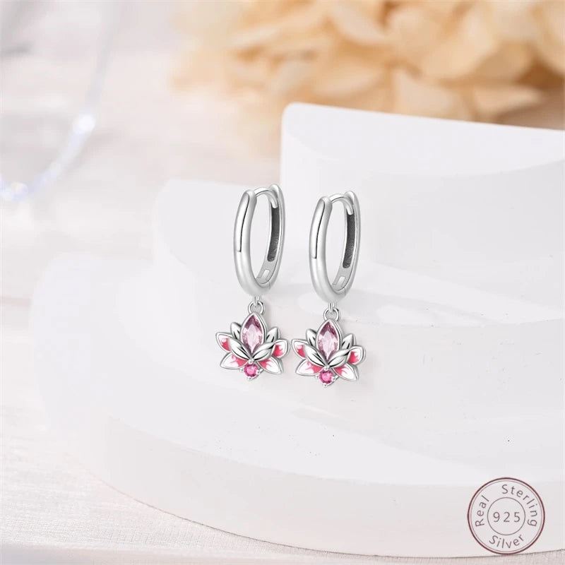 Hot 925 Sterling Silver Earrings Charm Simple Shining Lotus Zircon
