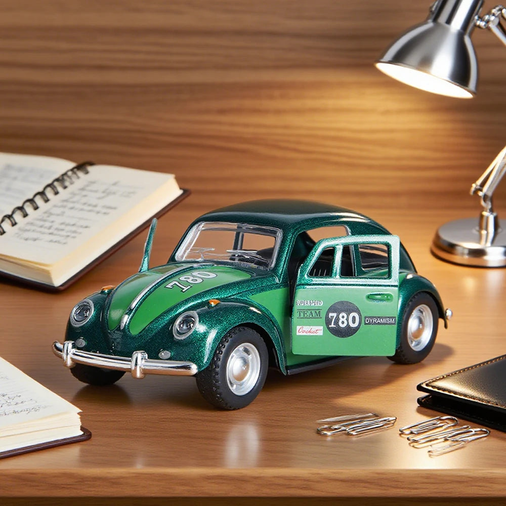 1:36 Retro Green Cute Beetle Alloy Model Car, Pull-Back Mechanism,