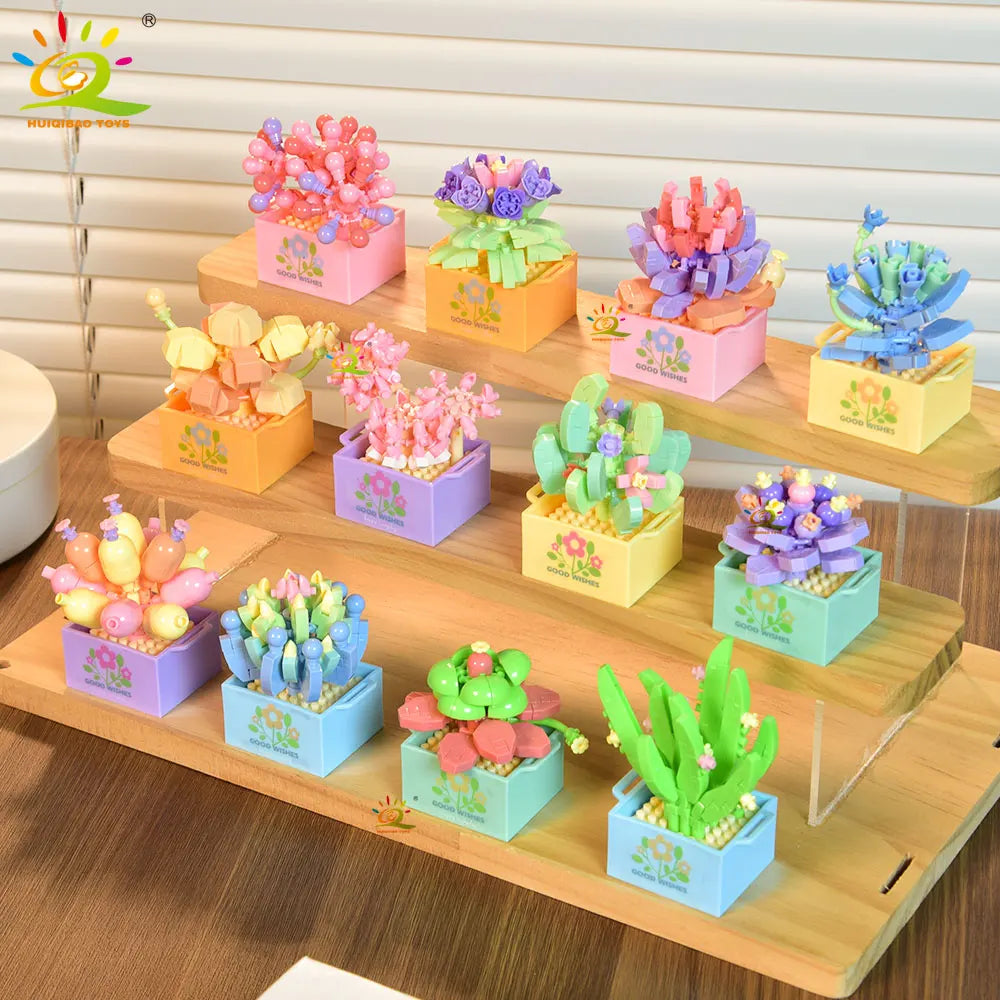 HUIQIBAO MOC Flower Succulent Potted Model Building Block DIY Eternal