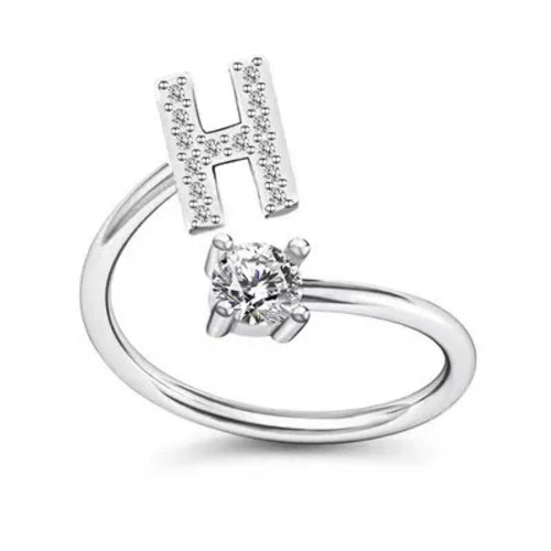 LATS Zircon Initial A-Z Letter Rings for Women Girl Adjustable Opening
