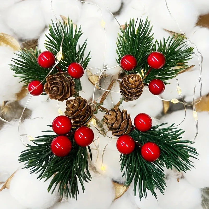 10pcs Set of Artificial Pine Cones and Red Berries - Perfect for