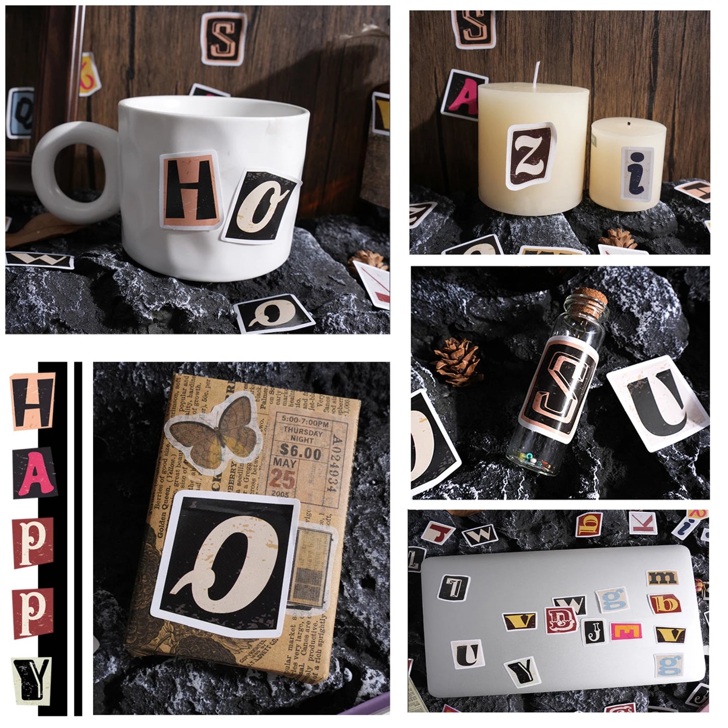 DIY Retro Letter Colorful English Alphabet Stickers, Decorative