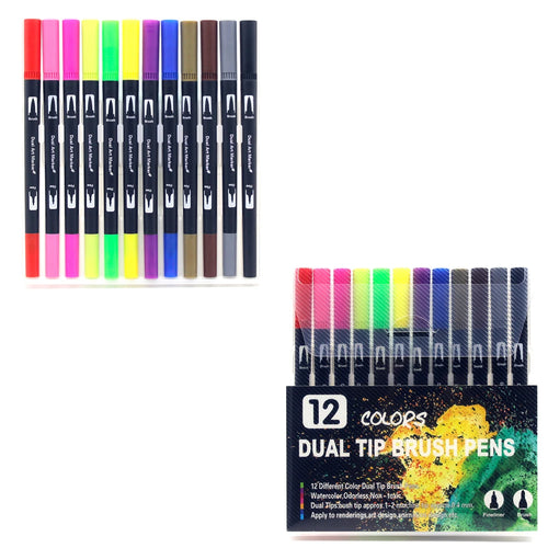 12-168 Colors Dual Brush Pens Art Markers Watercolor Fine and Brush