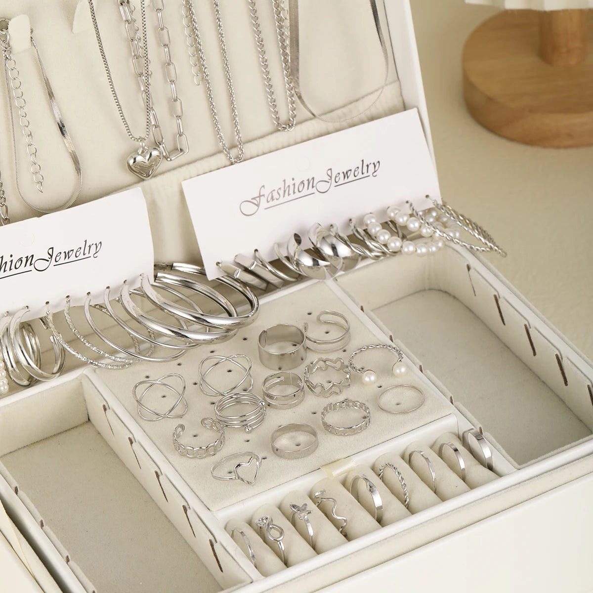 54 Pcs/Set Vintage Elegant Pearl Earrings Ring Heart Pendant Necklace