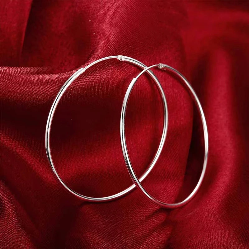 925 Sterling Silver Round Circle 35/50/60mm Hoop Earrings For Woman