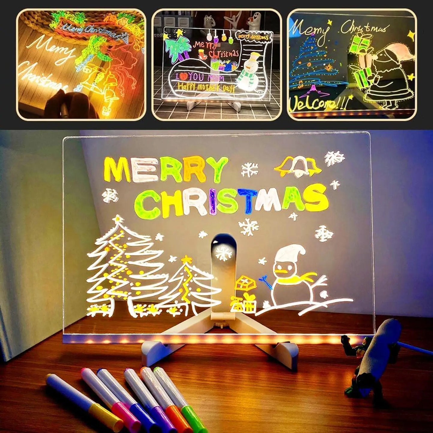 LED Note Board With Night Light Colorful 7 Pens DIY Acrylic Message