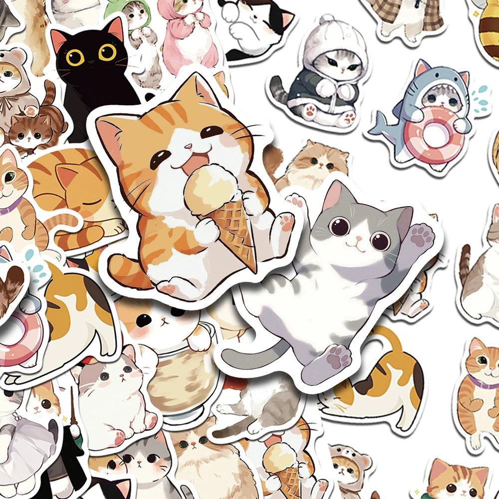 50pcs Cartoon Cute Cats Stickers Decals For Laptop Notebook Skateboard
