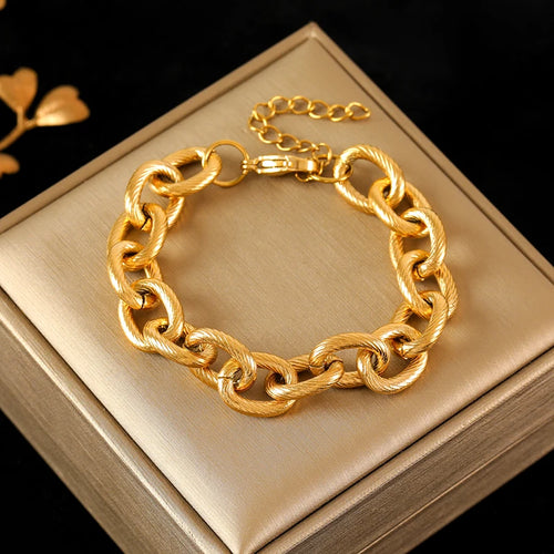 EILIECK 316L Stainless Steel Gold Color Cuban Chain Bracelet For Women