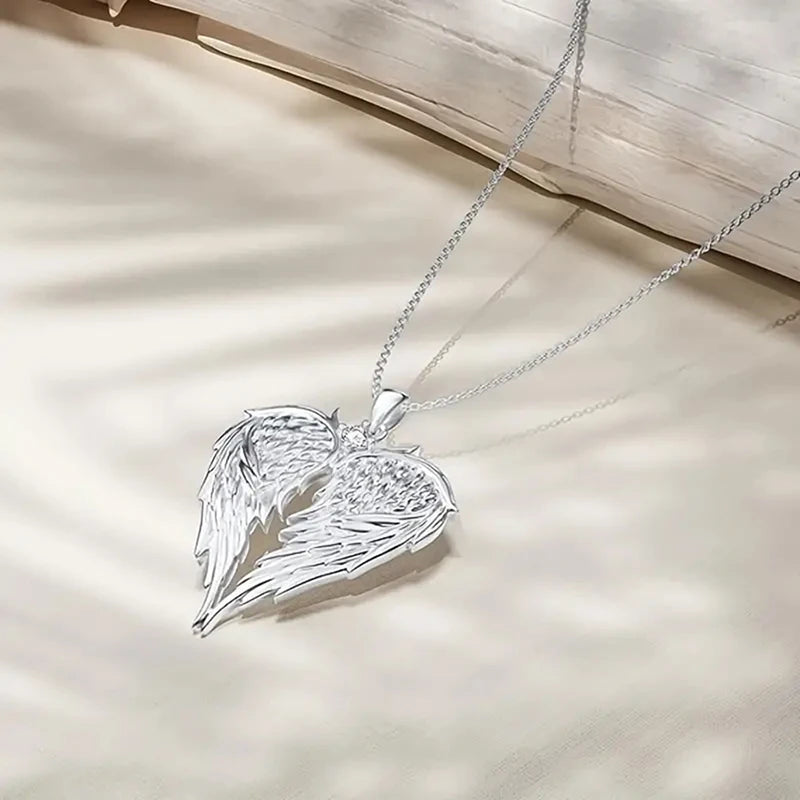 Crystal Angel Wings Heart Pendant Necklaces For Women Jewelry