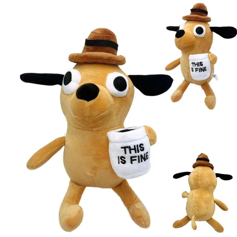 This Is Fine Meme Animal Coffee Dog Plush Toy Soft Stuffed Doll Kids