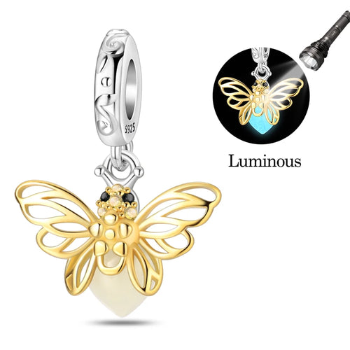 Fit Original 925 Sterling Silver Charms Beads Luminous Firefly Charms