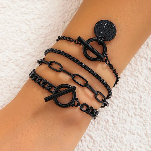 Punk Cuban Link Chain Coin Pendant Bracelet for Women on Hand Vintage