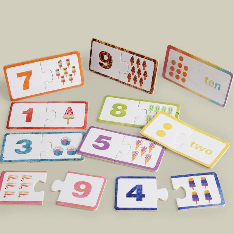Wooden Number Matching Puzzle Toys Montessori Early Education Digital