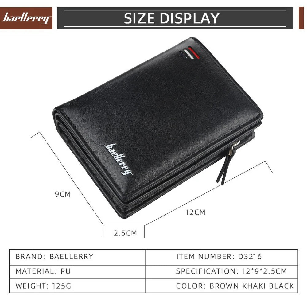 Baellerry Anti-Theft Men's Short Wallet Hidden clasp Slim PU Leather