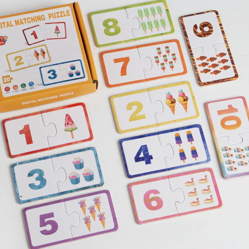 Wooden Number Matching Puzzle Toys Montessori Early Education Digital
