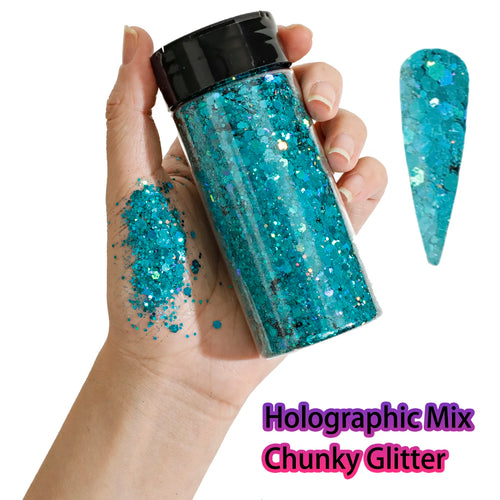 1Bottle Holographic Chunky Glitter 80g Craft Glitter Powder Mixed