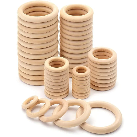 Unfinished Solid Wooden Rings 15-100MM Natural Wood Rings for Macrame
