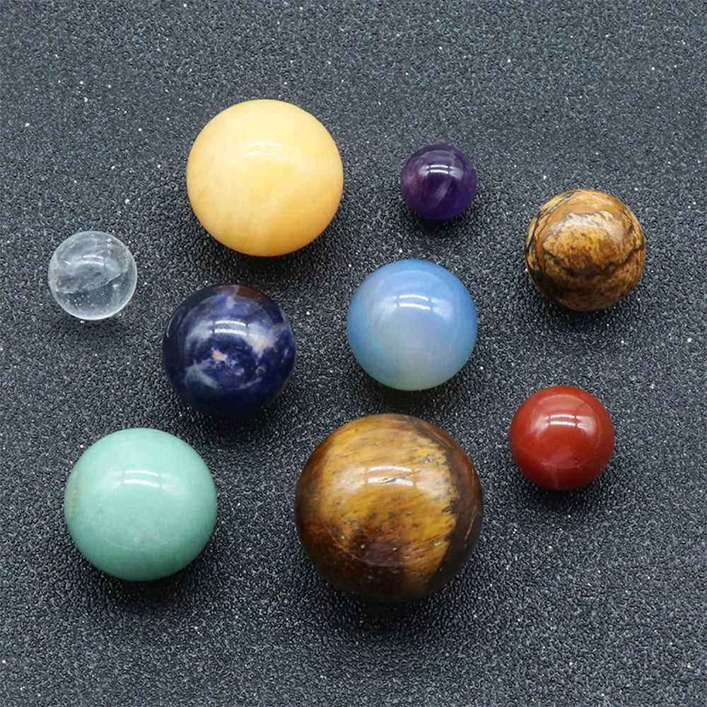 Solar System Natural Crystal Gemstones Set 9 Planets Sphere Ball Stone