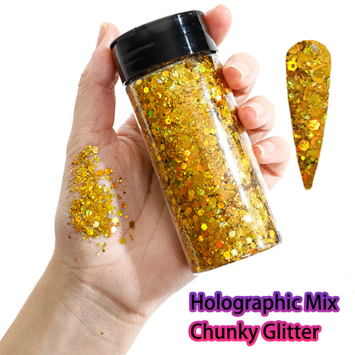1Bottle Holographic Chunky Glitter 80g Craft Glitter Powder Mixed